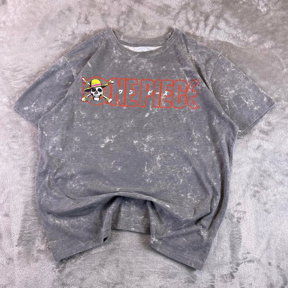 One Piece Anime Graphic T-Shirt Youth XL Gray Acid Wash Manga Tee
